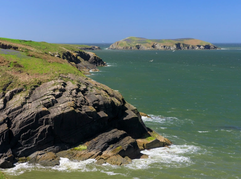 Looking towards a flat island off the coastline.