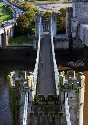 Aerial view of walkway to castle