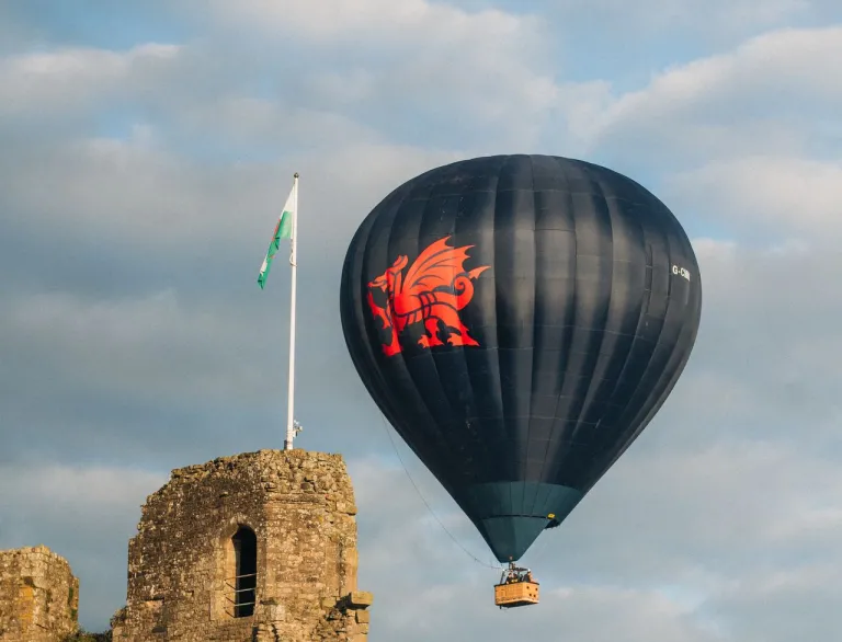hot air balloon and castle.